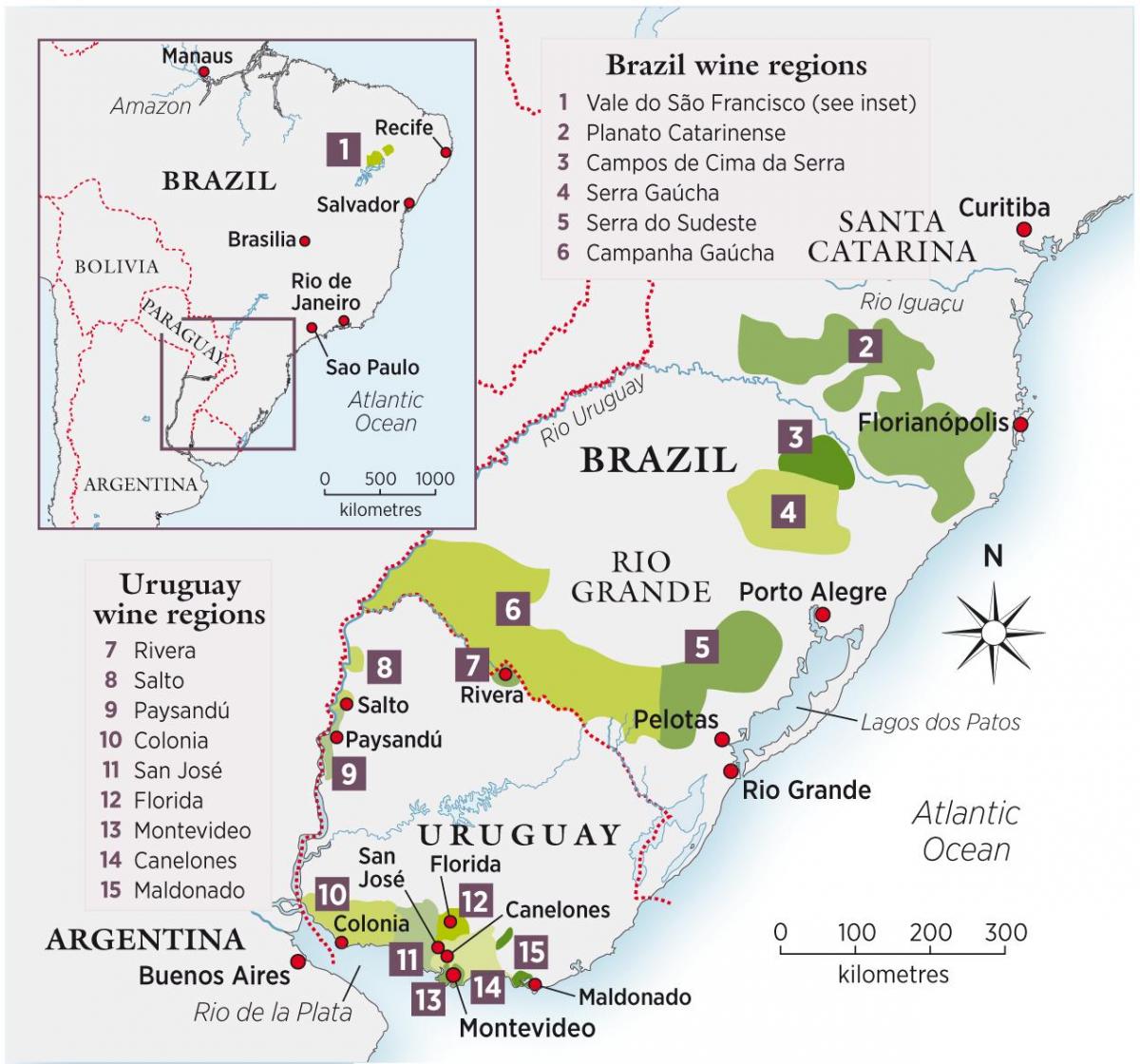Žemėlapis Urugvajus vyno