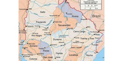 Žemėlapis Urugvajus su citie